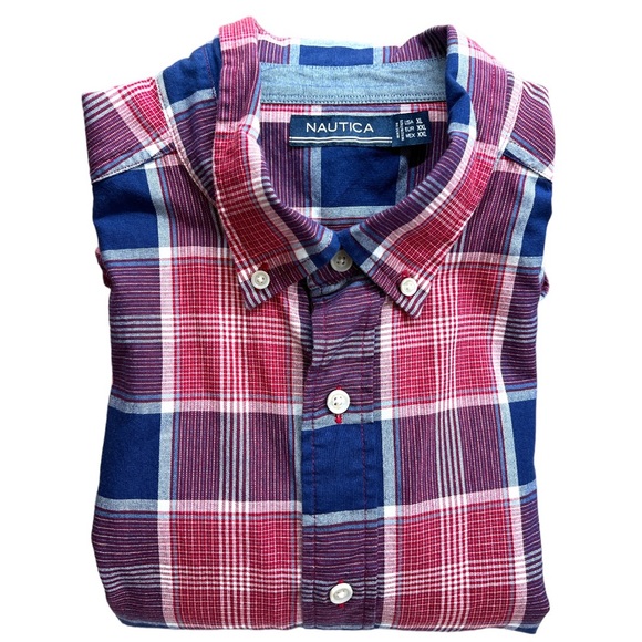 SzXL Nautica Blue/White/Red Check Button Down Shirt - Picture 3 of 7